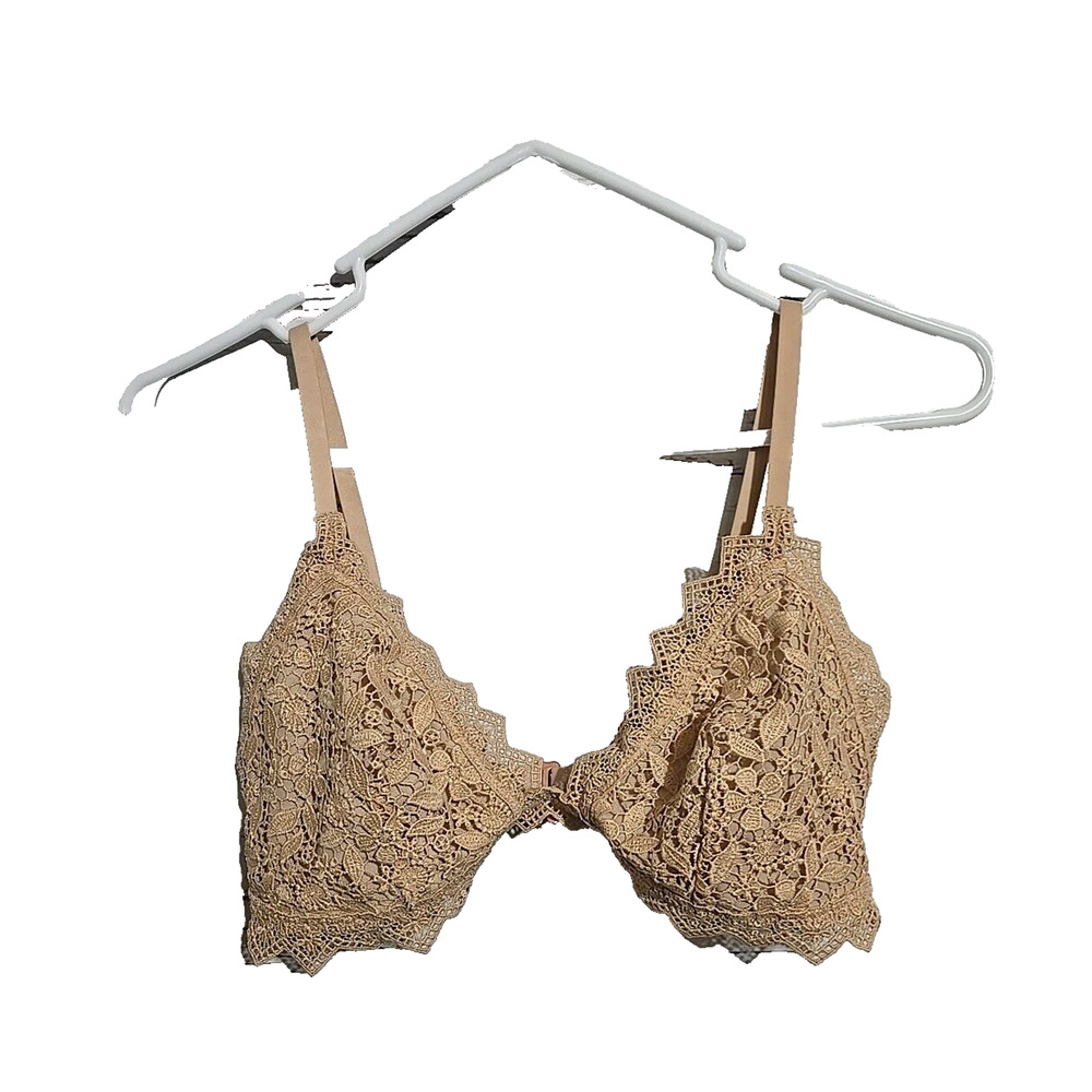 Aerie Beige Floral Crochet Lace Adjustable Straps Wire Free Bralette Size Large